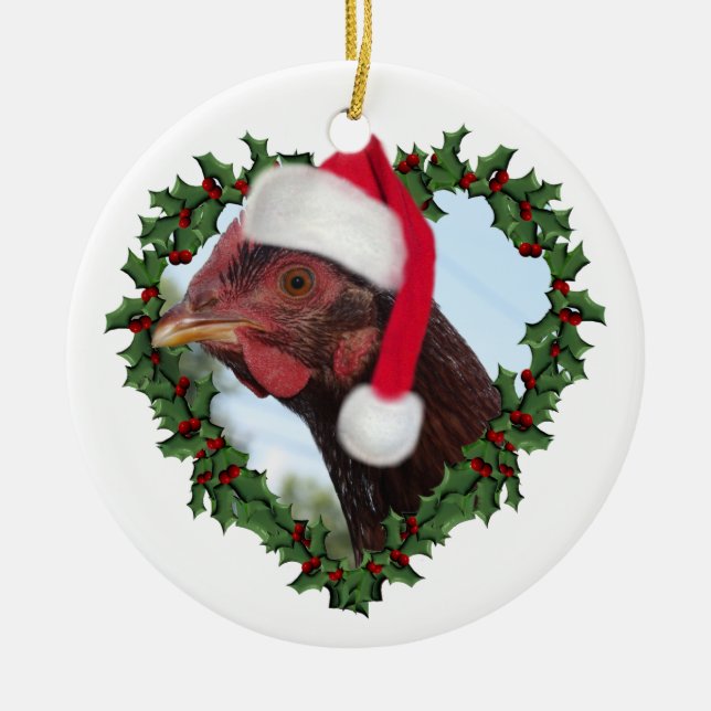 Ornamento De Cerâmica Frango Natal * Rhode Island Red (Frente)