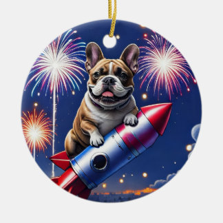Ornamento De Cerâmica Französische Bulldogge Neujahr lustig Rakete