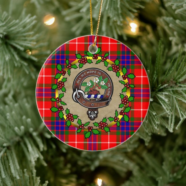 Ornamento De Cerâmica Fraser Clan Crachá & Tartan Personalizado Xmas (Árvore)