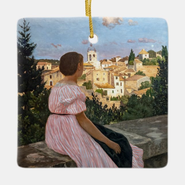 Ornamento De Cerâmica Frederic Bazille - O Vestido Rosa (Frente)