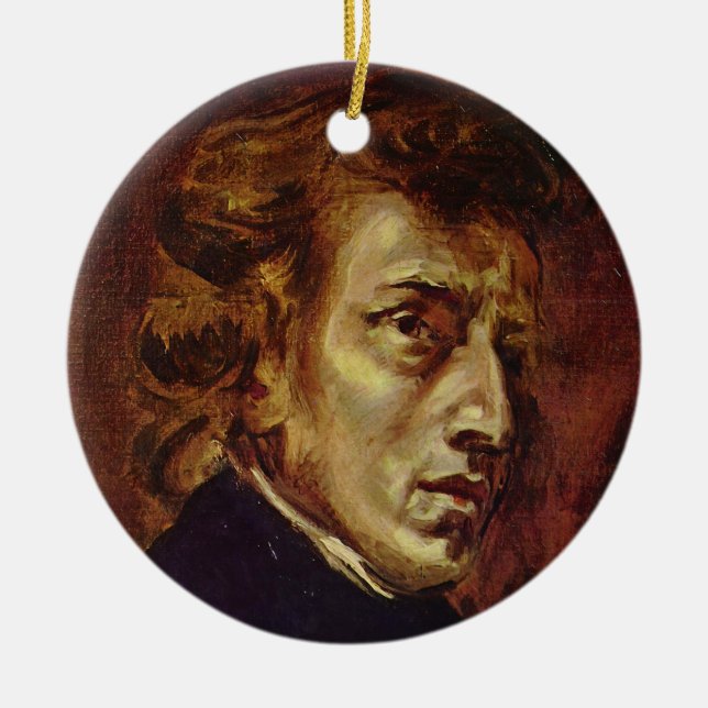 Ornamento De Cerâmica Frederic Chopin Retrait por Eugene Delacroix (Frente)