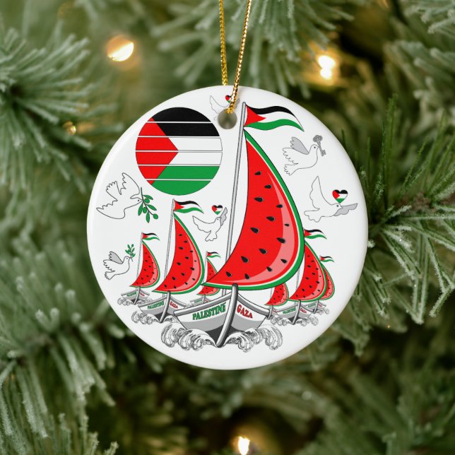 Ornamento De Cerâmica Freedom Global Sumud Flotilla Boats para Gaza (Árvore)