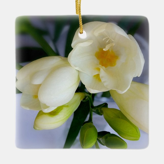 Ornamento De Cerâmica freesia amarelo branco (Frente)