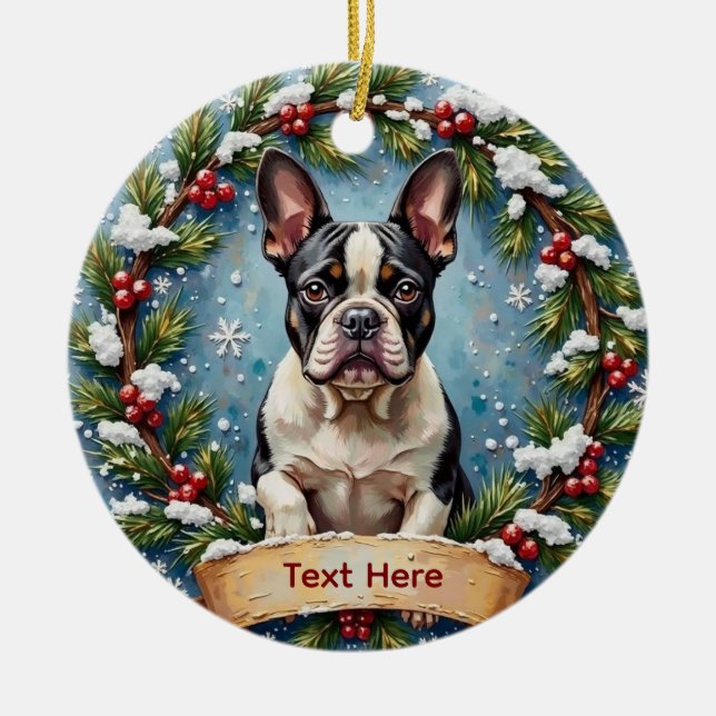 Ornamento De Cerâmica French Bulldog Christmas (Frente)