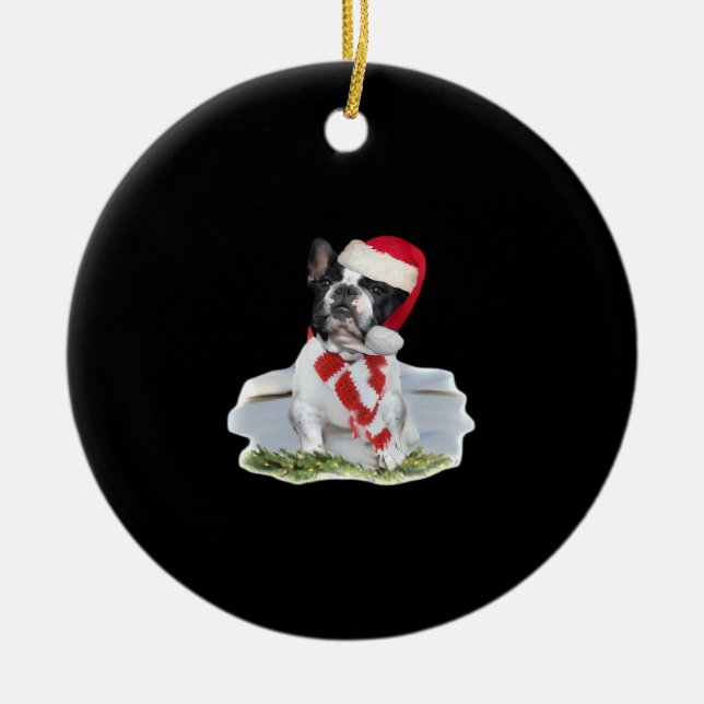 Ornamento De Cerâmica French Bulldog Christmas Day Holidays Gifts Classi (Frente)