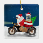 Ornamento De Cerâmica French Bulldog Christmas Santa Claus<br><div class="desc">A Santa claus riding bike delivering Christmas tree and French Bulldog as gift is a perfect Christmas gift idea for someone who love this dog breed.</div>