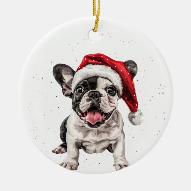 Ornamento De Cerâmica French Bulldog Puppy Dog Christmas Personalized (Frente)