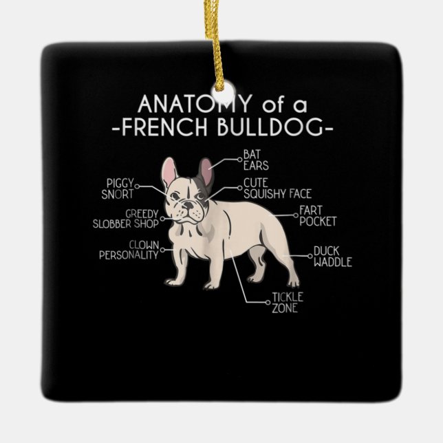 Ornamento De Cerâmica French Gift | Anatomia De Um Bulldog Francês (Frente)