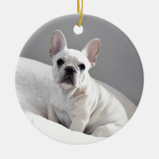 Ornamento De Cerâmica Frenchie de creme