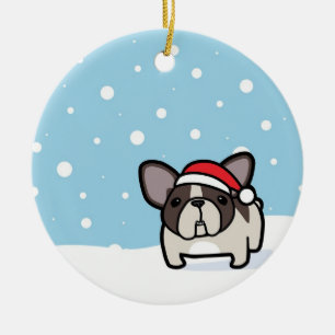 Ornamento De Cerâmica Frenchie Pied rajado nevado