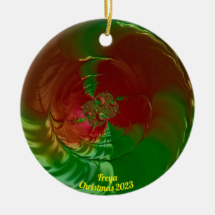 Ornamento De Cerâmica FREYA ~ Glossy Vermelho e Verde Natal 2023