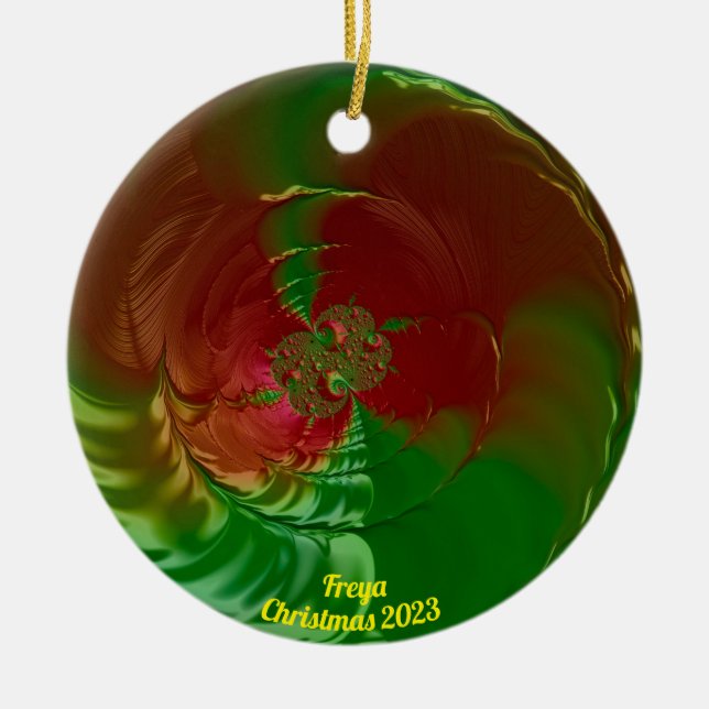 Ornamento De Cerâmica FREYA ~ Glossy Vermelho e Verde Natal 2023 (Frente)