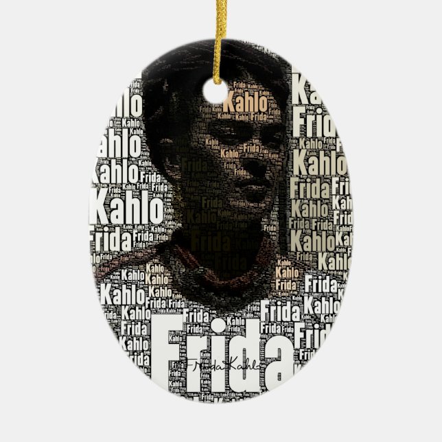 Ornamento De Cerâmica Frida Kahlo Lettering Portrait (Frente)
