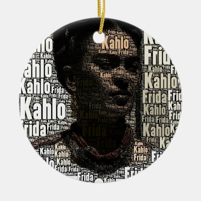 Ornamento De Cerâmica Frida Kahlo Lettering Portrait (Frente)