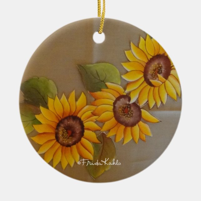 Ornamento De Cerâmica Frida Kahlo Painted Sunflower (Frente)