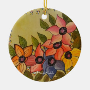 Ornamento De Cerâmica Frida Kahlo pintou Flores