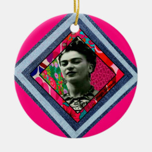 Ornamento De Cerâmica Frida Kahlo Retro Denim Diamond
