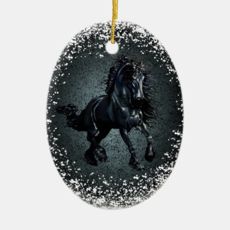 Ornamento De Cerâmica Frísia, garanhão preto 3, neve, granito prateado