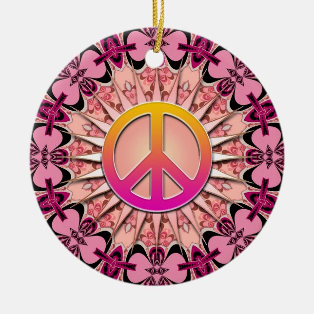 Ornamento De Cerâmica Friso Rosa Mandala Mantenha a Ordem de Paz (Frente)
