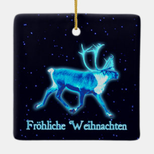Ornamento De Cerâmica Froehliche Weihnachten - Azul-Caribe (Reindeer)