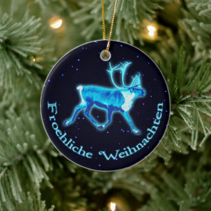 Ornamento De Cerâmica Froehliche Weihnachten - Azul-Caribe (Reindeer)
