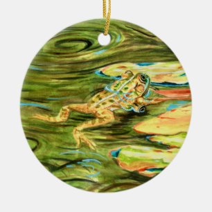 Ornamento De Cerâmica Frog in the Pond -