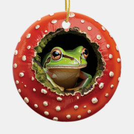 Ornamento De Cerâmica Frog in Toadstool – Cute Woodland Mushroom Art