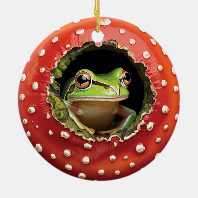Ornamento De Cerâmica Frog in Toadstool – Cute Woodland Mushroom Art (Traseira)