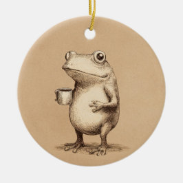 Ornamento De Cerâmica Frog with Coffee – Whimsical Vintage Animal
