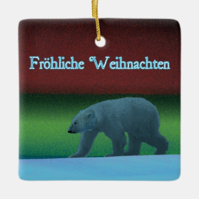 Ornamento De Cerâmica Frohliche Weihnachten - Luzes Polares Urso Polar (Frente)
