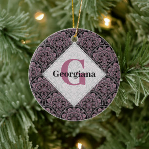 Ornamento De Cerâmica Fronteira Floral Rosa Dusky 20s Personalizada Mand