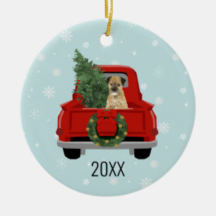 Ornamento De Cerâmica Fronteira Terrier Christmas Red Truck