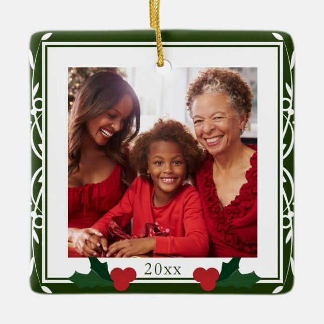 Ornamento De Cerâmica Fronteira Verde Holly — Natal da Família Holly (Frente)