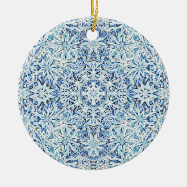 Ornamento De Cerâmica Frosted Crystal Bloom — Intricate Snowflake Design (Frente)