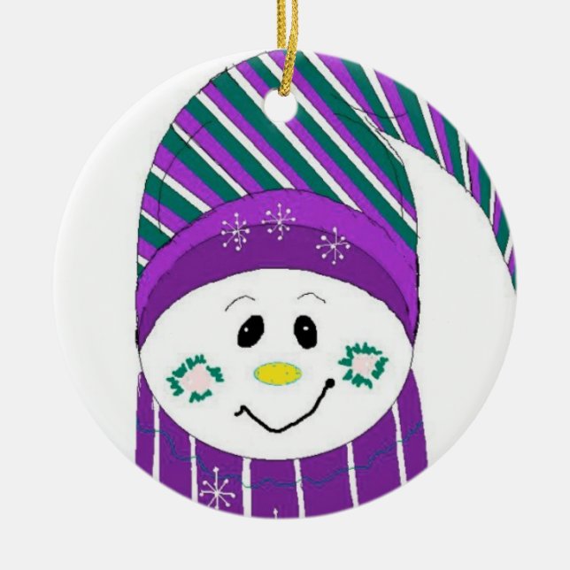 Ornamento De Cerâmica Frosty com Chapéu Listrado e Cachecol (Frente)