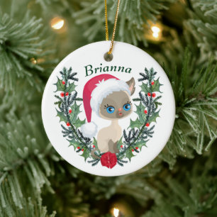 Ornamento De Cerâmica Frota de Natal Gatinho Siamês