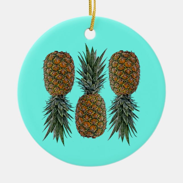 Ornamento De Cerâmica Fruta de abacaxi Retro Vegan e Vegetariana (Frente)