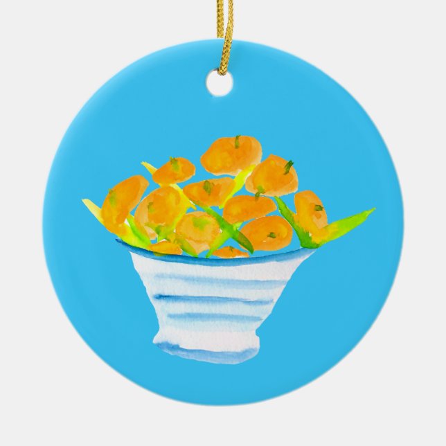 Ornamento De Cerâmica Fruta de aquarela de kumquats laranja (Frente)