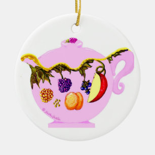Ornamento De Cerâmica Fruta e Folhas Padrão de Pop & Teacup Ornament