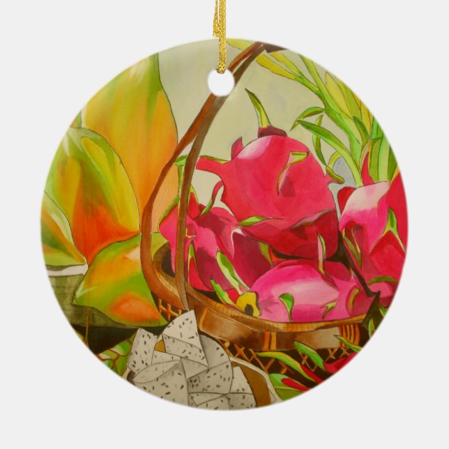 Ornamento De Cerâmica Fruta tropical aquarela e pintura de arte vital (Traseira)