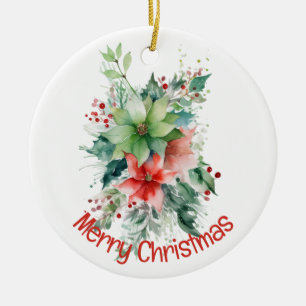 Ornamento De Cerâmica Frutas e Folhas de Poinsettia Natal