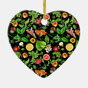 Ornamento De Cerâmica Frutas e Folhas em Preto