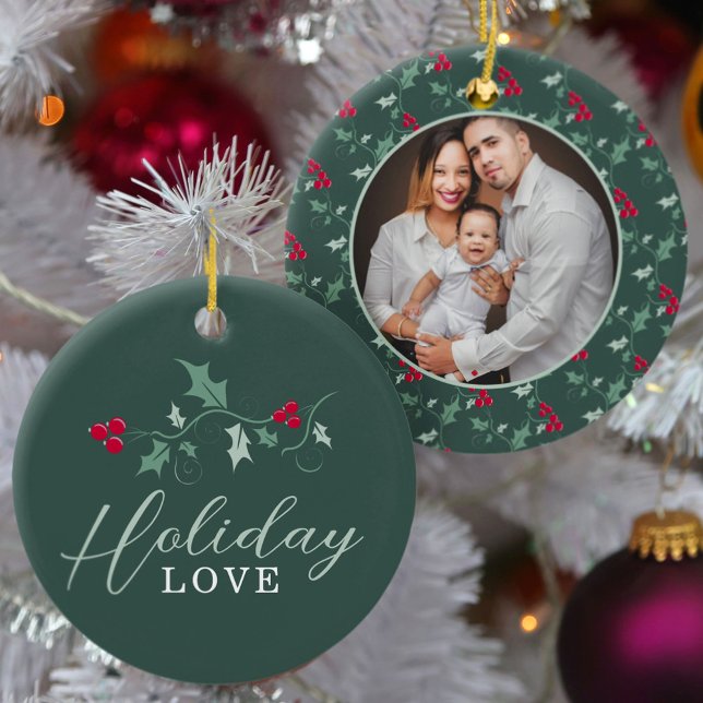 Ornamento De Cerâmica Frutas vermelhas folhas de azevinho verde foto de  (Criador carregado)