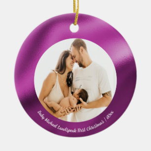 Ornamento De Cerâmica Fuchsia Foil Rosa, Bebê 1rua Natal