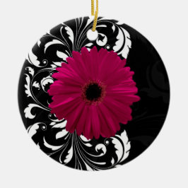 Ornamento De Cerâmica Fuchsia Scroll Gerbera Daisy w/Black and White