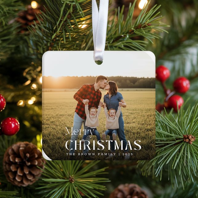 Ornamento De Cerâmica Full Bleed Rounded Family Photo Christmas Ornament (Criador carregado)