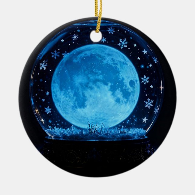 Ornamento De Cerâmica Full Moon Snow Globe Mystical Magical (Frente)