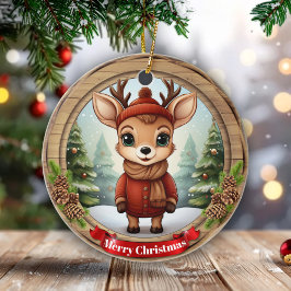 Ornamento De Cerâmica Fun Rustic Pine Wood Fawn Gift Tag Unique Doe 🦌🎄