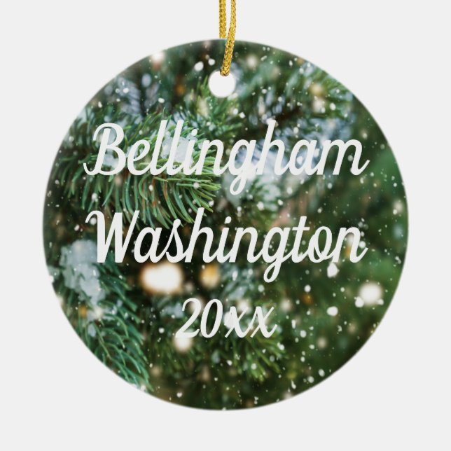 Ornamento De Cerâmica Fundo Bellingham Washington Snowy Pine (Frente)