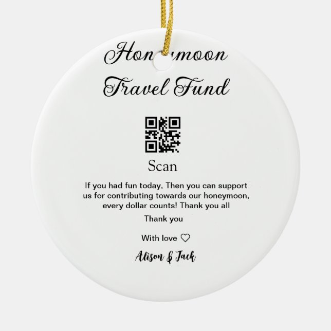 Ornamento De Cerâmica Fundo de lua de mel ler código QR adicionar nome (Frente)